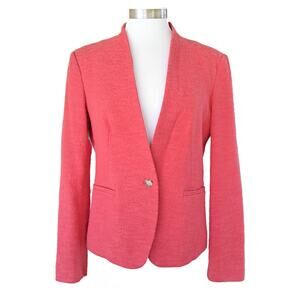 LOFT Textured Collarless Long Sleeve Blazer Jacket Size 8 Bright Coral